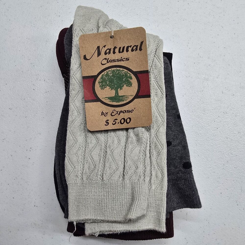 Vintage NIP Natural Classic By Expose Mens Dress Sock 9-11 6 Pair Cotton Nylon